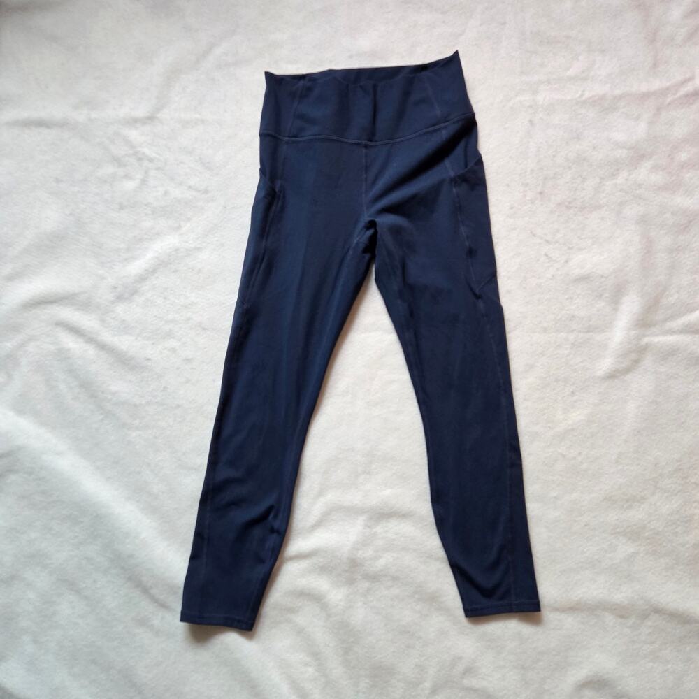 Fabletics Oasis 7/8 Leggings, PureLuxe, High-Waisted, Blue, Medium, Side Pockets